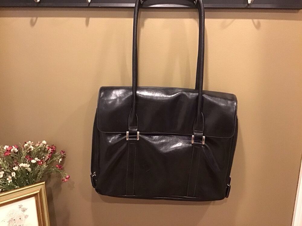 Buxton Black Vegan Leather Expandable Laptop Work/School Briefcase Bag #121105